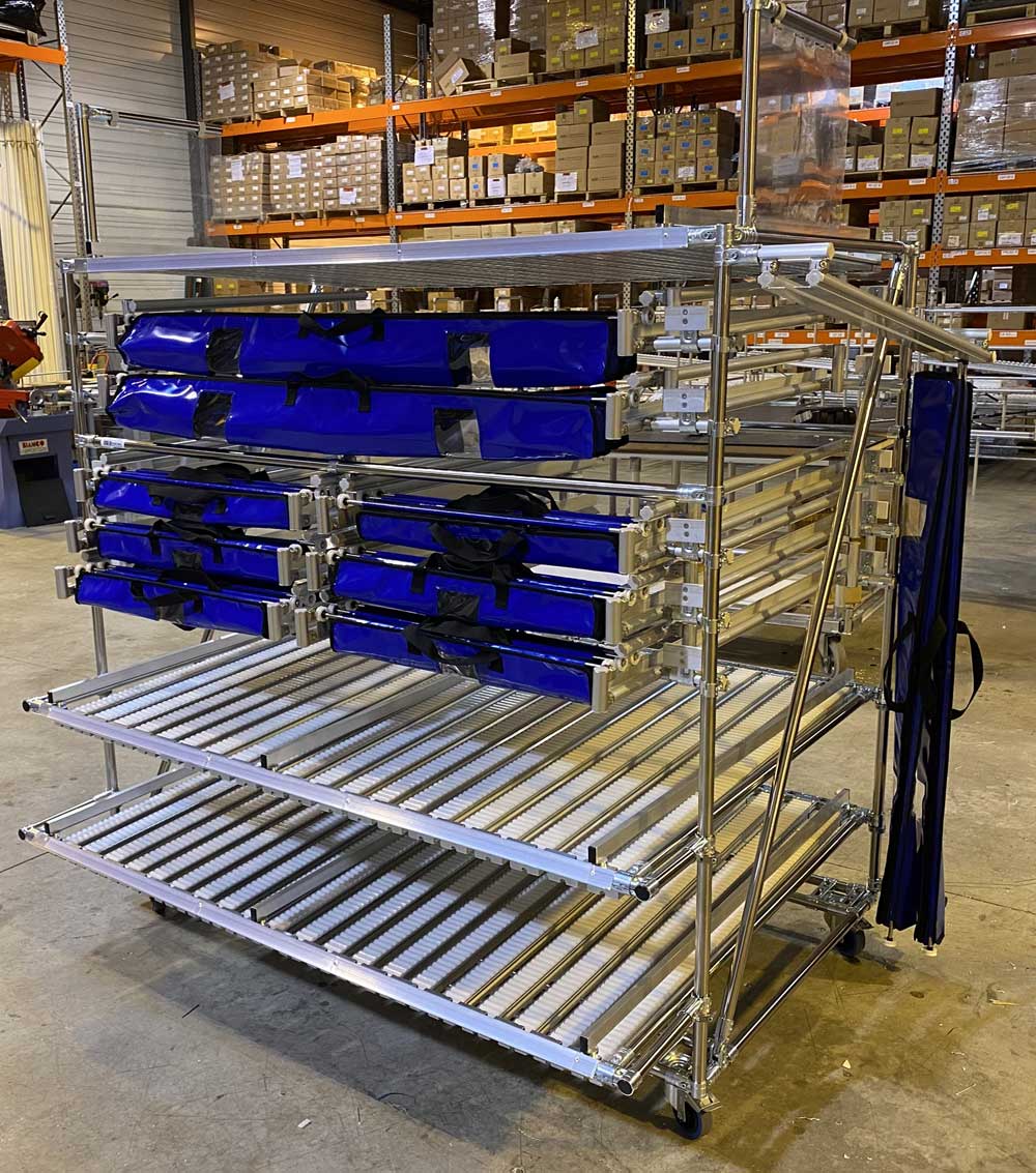 Rack FIFO pour étuis en mobiliers tubulaires