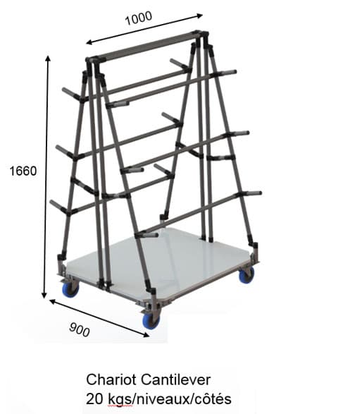 Chariot cantilever tubulaire pour le transport de pièces longues