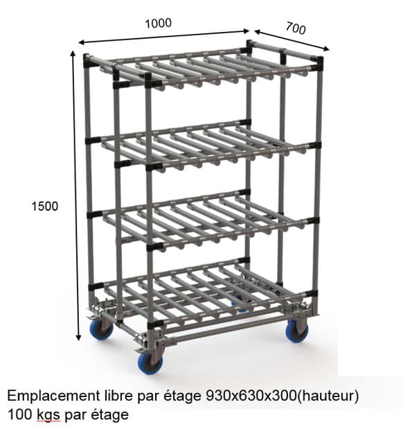 Chariot de transport tubulaire ouvert sur roulettes